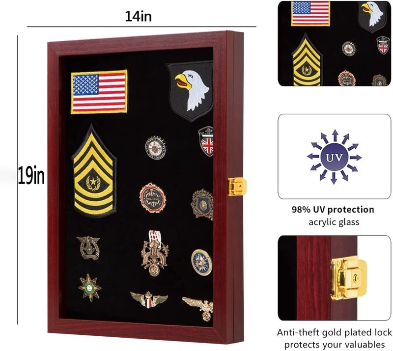 VERANI Pin Display Case 14x19 Pin Collection Display Box Military Medal Display Frame with Uv Protection Acrylic Door for Beach Tags Jewelry Insignia Ribbons Patches Insignia Ribbons Sport Pins - Image 3